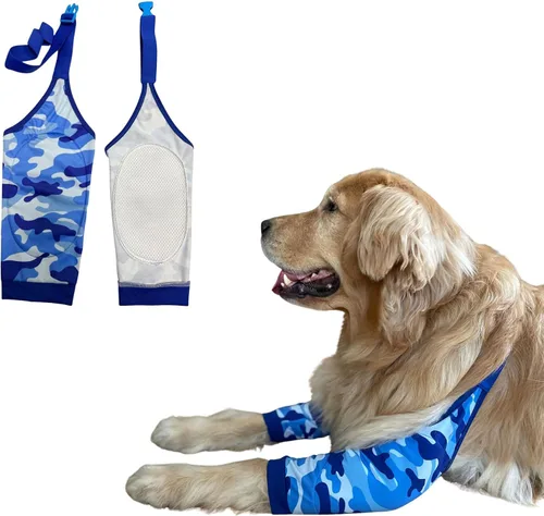 Vista 27 de HDKUW Protector de codo para perros para callos, traje de recuperación para patas delanteras, alternativa al collar de cono para dejar de lamer Gris