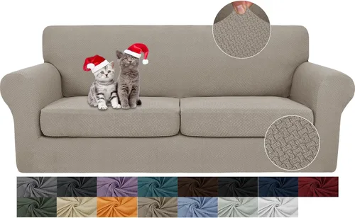 Vista 20 de JIVINER Fundas de sofá de 3 piezas para sofá de 2 cojines, funda elástica para sofá con 2 fundas de cojín de asiento extra grandes, fundas de sofá