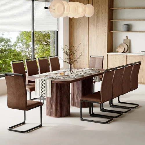 Vista 39 de Mesa de comedor extra larga de 78.7 pulgadas para 6-10 personas, mesa de cocina moderna con bases estriadas, mesa de comedor rectangular de granja