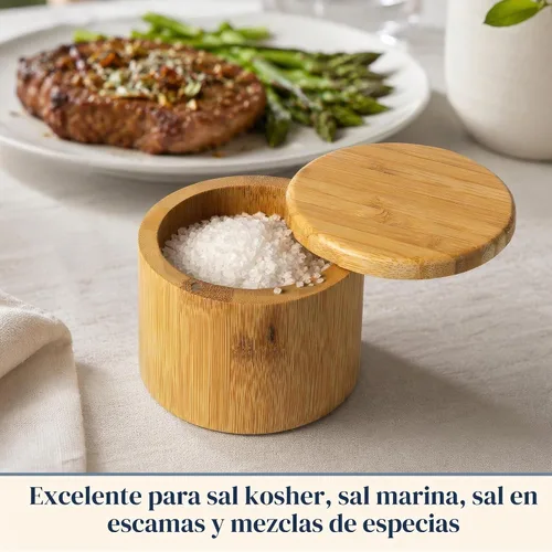 Vista 3 de Totally Bamboo Salero con Tapa Giratoria – Contenedor de Almacenamiento de Bambú para Encimera de Cocina con Cierre Magnético – Ideal para Sal