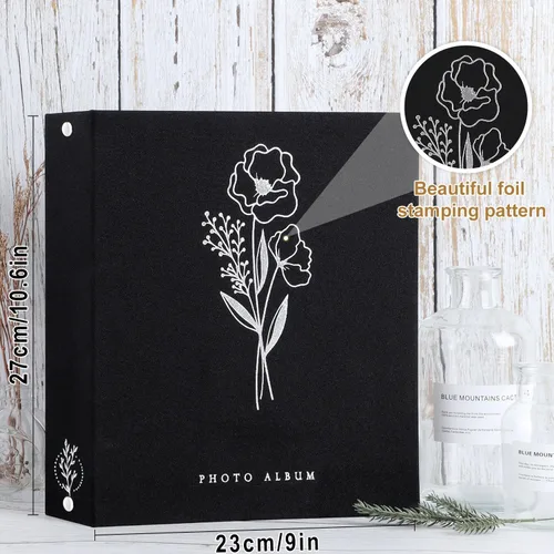 Vista 2 de Lanpn Álbum de fotos de 8 x 10 pulgadas, tapa dura de lino, sin ácidos, bolsillo de carga superior, libro de fotos con fundas que sostiene 100 Negro
