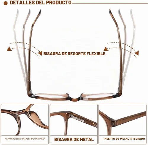 Vista 4 de Gafas de lectura bifocales para mujer, lentes TR90 redondos transparentes con bloqueo de luz azul para computadora con bisagra de resorte Café