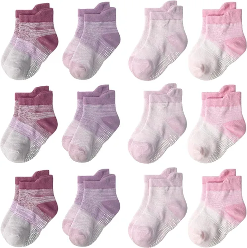 Vista 12 de Calcetines SkiBeaut para niños con agarre, 12 pares de calcetines antideslizantes para niños, calcetines de casa para bebés, niños y niñas de 0 a 7