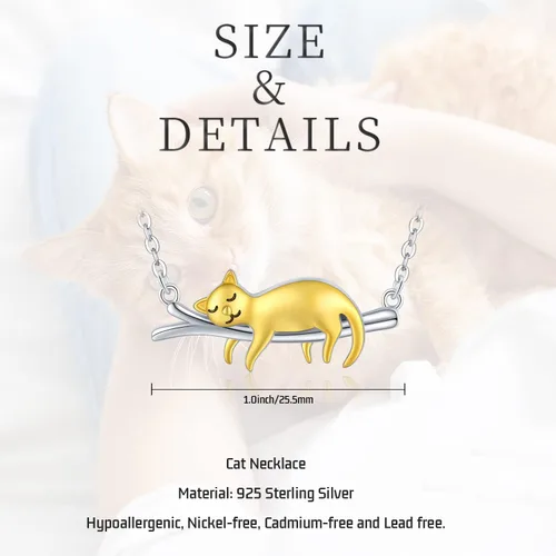 Vista 2 de JUSTKIDSTOY Collar de gato de plata de ley 925 con colgante de animal lindo con cristal de gato, regalo de joyería para mujeres y niñas amantes