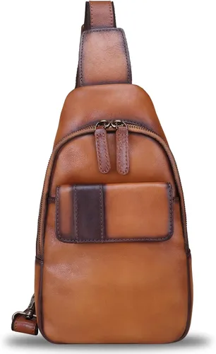 Vista 2 de LRTO Bolso bandolera de cuero genuino - Mochila de cuero hecha a mano para mujeres y hombres - Crossbody, bolsa de pecho