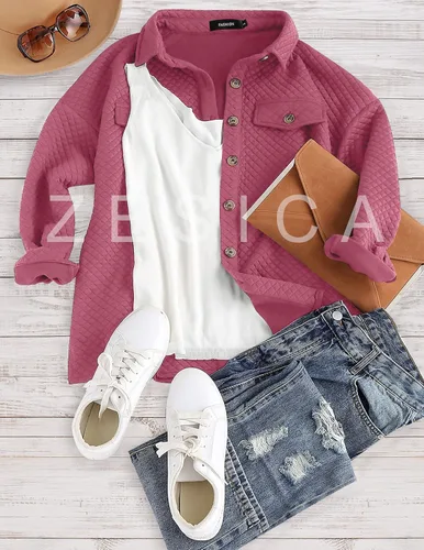 Vista 4 de ZESICA Chaqueta casual de manga larga con botones para mujer, holgada, ligera, con bolsillos