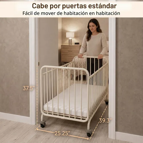 Vista 3 de L.A. Baby Deluxe Holiday Mini/Cuna plegable portátil de metal, color blanco