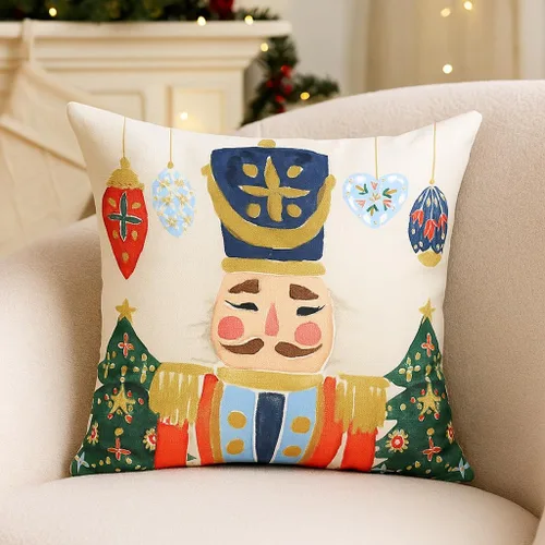 Vista 5 de Fundas de almohada navideñas de 18 x 18 pulgadas, decoración de cascanueces de Feliz Navidad, decoración de vacaciones, casa de campo, Navidad