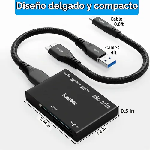 Vista 5 de Lector de tarjetas SD 7 en 1, Kxable USB 3.0 lector de tarjetas de memoria/escritor de 5 Gbps, para SD/Micro SD/MS/CF/MMC/XD/SDHC/SDXC, lector