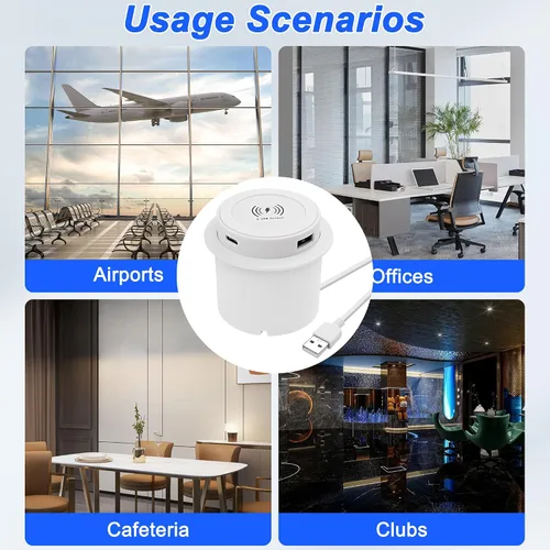 Vista 7 de XMSJSIY Cargador Inalámbrico de Escritorio Integrado 10W 3-en-1 USB A/Tipo C Pop-UP Estación de carga rápida multifuncional inalámbrica