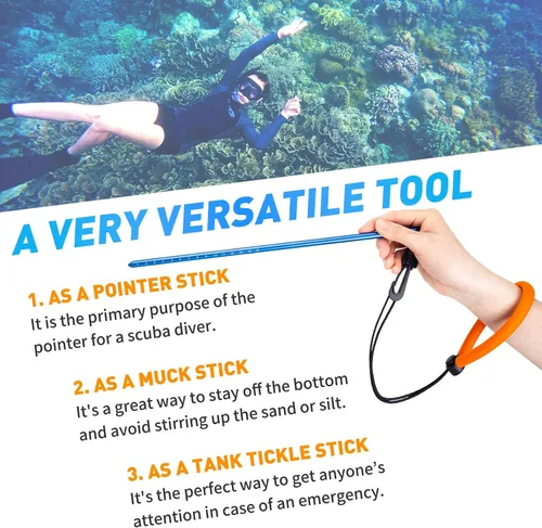 Vista 4 de Varilla de buceo, barra de puntero de langosta de aleación de aluminio de 13 pulgadas con medición, cordón ajustable y perno giratorio para agitador