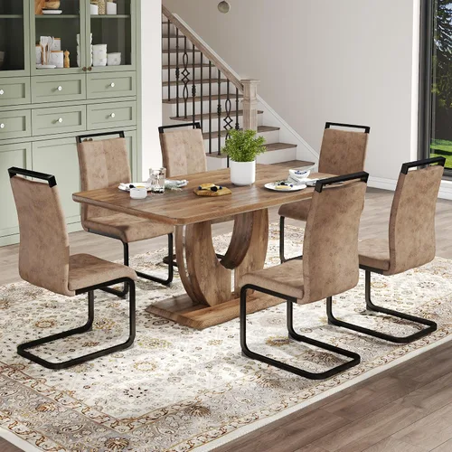 Vista 81 de JUFU Juego de mesa de comedor moderno para 4, juego de mesa de cocina rectangular de 63 pulgadas con mesa de mármol sintético y 4 sillas tapizadas