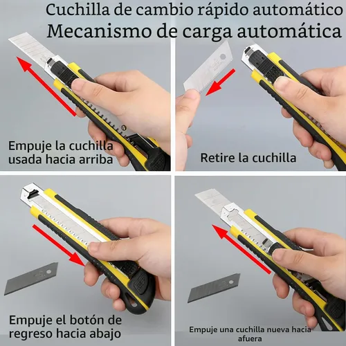 Vista 3 de DOWELL Cortador de caja de cuchillos utilitarios retráctil, autocarga, resistente, a presión, cambio rápido, cuchillas adicionales (3 piezas) TPR+PP