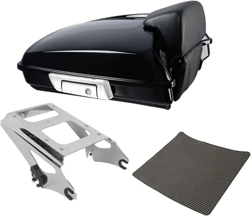 Vista 4 de TCMT Caja de maletero de motocicleta cortada con respaldo envolvente desmontable de dos plazas y soporte de montaje adecuado para Harley 2009-2013