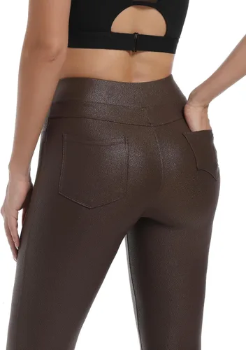 Vista 5 de HARTPOR Leggings de piel sintética para mujer de 25 pulgadas, pantalones de cuero de cintura alta, pantalones de cuero elásticos al tobillo