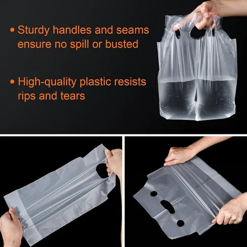 Vista 2 de Elyfree 200 unidades de transportador de bebidas para entrega, transportador de plástico transparente con asa para café/té/jugo, bolsas portátiles