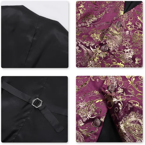 Vista 5 de Cloudstyle Chaleco de vestir con estampado para hombre, ajustado, chaleco formal con botones