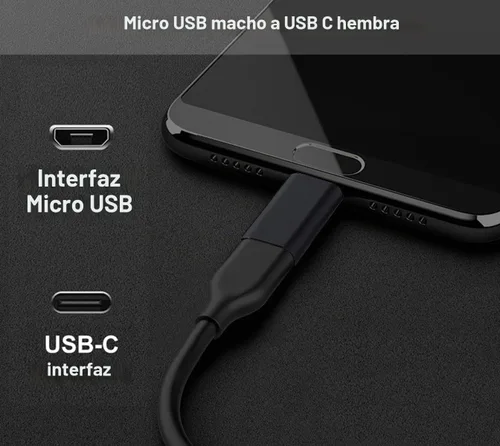 Vista 6 de Adaptador USB C a Micro USB, USB tipo C hembra a adaptador micro USB macho Negro