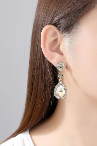 Vista 2 de Mecresh - Juego de aretes y pulsera en forma de lágrima plateadodoradochampán para mujer