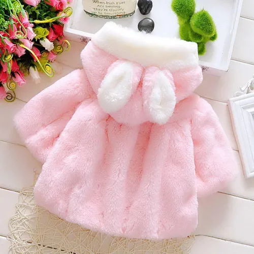 Vista 2 de Happy Cherry Abrigo cálido de piel para bebés y niñas, abrigo con capucha, bonito traje para exteriores