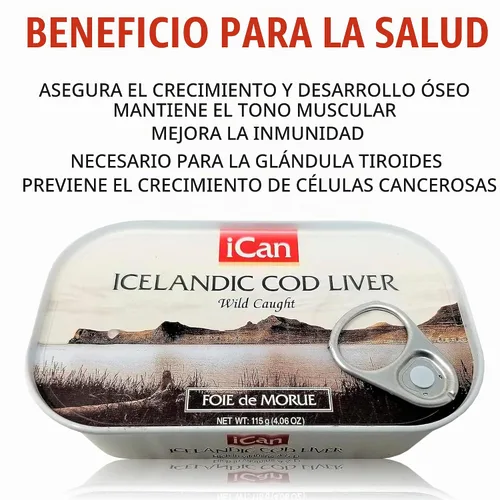 Vista 4 de Ican Hígado de bacalao salvaje islandés en aceite propio, 4.06 oz