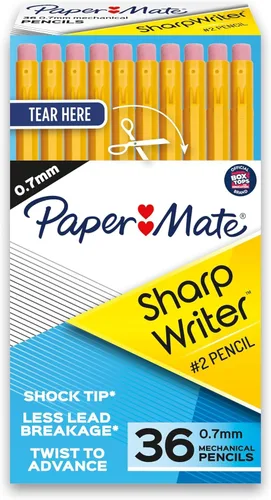 Vista 9 de Paper Mate SharpWriter - Portaminas, lápiz #2 de 0.7mm, lápices para suministros escolares, amarillo, 36