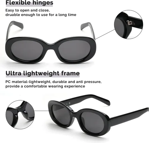 Vista 3 de Gafas de sol ovaladas Y2K para mujer, polarizadas, protección UV, vintage, retro, gafas de sol, lentes de sol