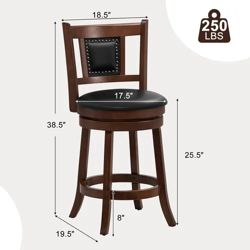 Vista 3 de GOFLAME Juego de 2 taburetes de bar tapizados de 25.5 pulgadas, taburetes de bar giratorios de altura de mostrador con respaldo curvado