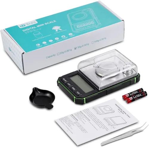 Vista 8 de Báscula digital de miligramo, mini báscula portátil de 1.76 oz, graduación precisa de 0.00 oz, báscula de bolsillo profesional con pinzas