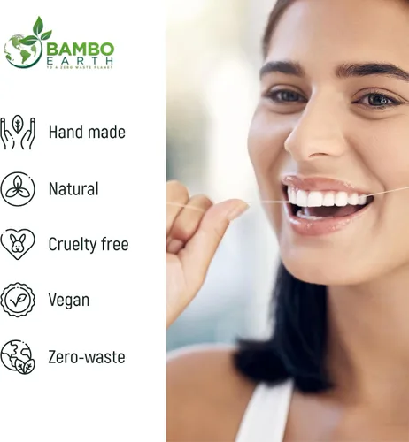 Vista 5 de Hilo dental de encaje dental de menta biodegradable, 2 hilos dentales recargables, carrete de seda de dientes 100% orgánicos, naturales
