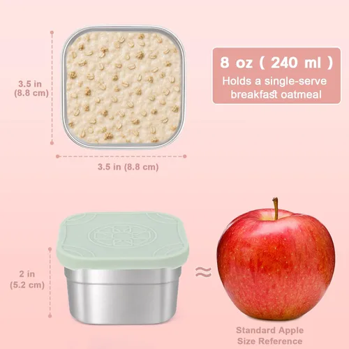 Vista 2 de Caperci Paquete de 3 Recipientes de Acero Inoxidable para Aperitivos con Tapas de Silicona - Recipientes Pequeños para Alimentos de 8 onzas a Prueba