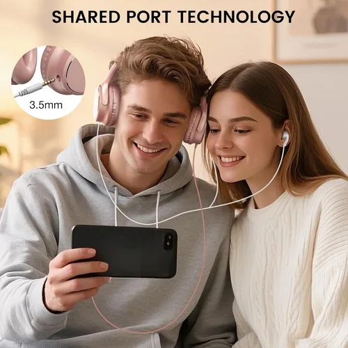 Vista 7 de Auriculares con cable USB C sobre la oreja con micrófono, control de volumen, puerto compartido y diadema ajustable, auriculares estéreo plegables