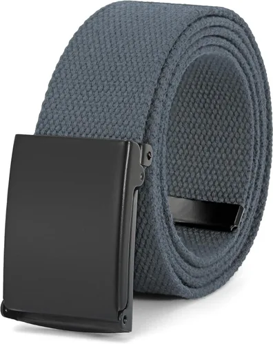 Vista 18 de WHIPPY Cinturón de tela con hebilla militar de color negro sólido, tapa abatible, totalmente ajustable, para hombre, con corte a medida
