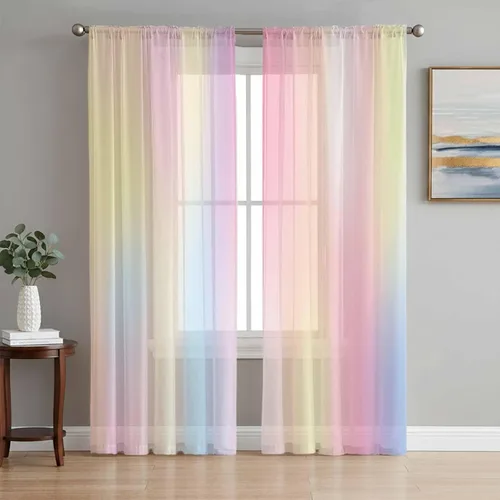 Vista 8 de Chic D Paneles de cortinas traslúcidas de gasa de 72 pulgadas de largo, color arcoíris, cortinas semitransparentes con bolsillo para barra