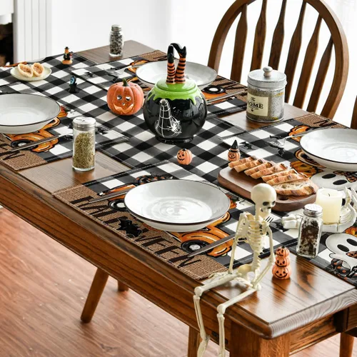 Vista 5 de Artoid Mode Buffalo - Juego de 4 manteles individuales espeluznantes de Halloween, 12 x 18 pulgadas, para decoración de fiestas, cocina, comedor