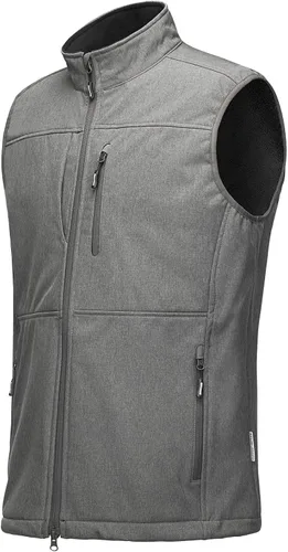 Vista 11 de Outdoor Ventures Chaleco de correr para hombre, ligero, resistente al viento, forro polar, softshell, sin mangas, para golf Verde militar