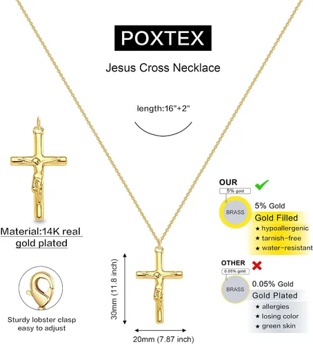 Vista 89 de Collar de cruz para mujeres y niñas, delicado chapado en oro de 14 quilates, gargantilla con dije de cruz que no se deslustra, impermeable, moderno