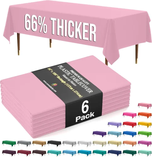 Vista 106 de Exquisite 66% Thicker Premium Plastic Table Cloth Rectangle Table Cover 0.5 Mil 6 Pack Aqua Table Cloth 54 Inch x 108 Inch Disposable Tablecloth