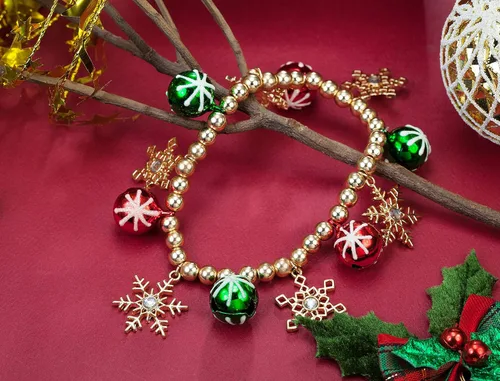 Vista 5 de Bling - Pulsera de cuentas de copo de nieve blanco con cuentas elásticas de cristal para mujeres y niñas