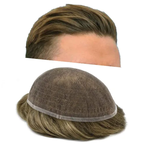 Vista 22 de Toupee para hombres Piezas de cabello humano real, encaje francés completo para hombres, pieza de cabello, nudos blanqueados, línea capilar natural