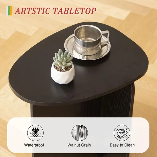 Vista 6 de AWASEN Mesa auxiliar negra, mesa auxiliar triangular pequeña para sala de estar, mesa de acento moderna con tablero único, mesa de noche mini para C