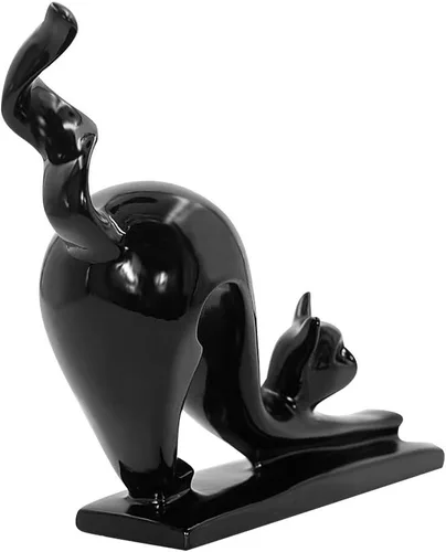Vista 5 de DreamsEden Linda estatua de gato negro – Escultura de arte moderno de resina de animales para decoración de estantes de sala de estar