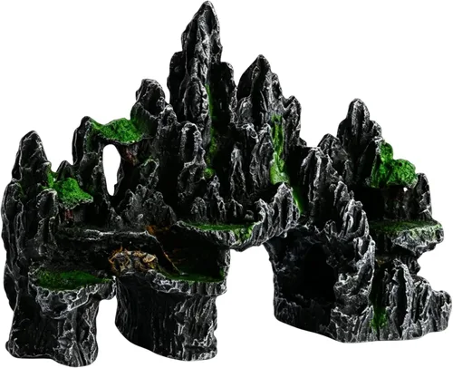 Vista 7 de Saim Decoraciones grandes de roca de acuario, adorno de montaña, puente de cueva de peces, modelo de paisaje acuático para peces dorados, escondite