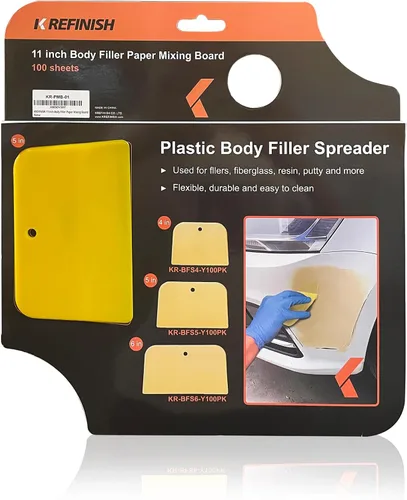 Vista 11 de KREFINISH Esparcidores de Relleno Corporal (3 Tamaños, 15 Piezas) - Esparcidor Plástico Reutilizable Amarillo para Rellenos Automotrices, Masillas
