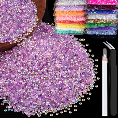 Vista 19 de 5000 piezas de 2mm de strass de resina a granel, strass de gel negros con parte posterior plana y redonda para embellecer sin termoadhesión, gemas