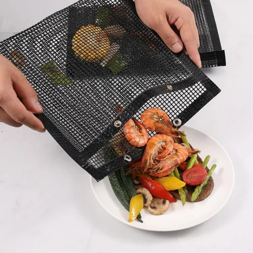 Vista 7 de Bolsas de malla para parrilla de barbacoa reutilizables para parrillas al aire libre, 3 bolsas antiadherentes para parrillas eléctricas de gas