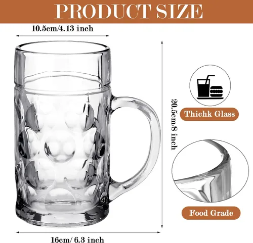 Vista 2 de Zhehao 2 tazas de cerveza jumbo de verano de 44 onzas, tazas grandes de vidrio con asa, tazas transparentes con hoyuelos a granel para jugo, café