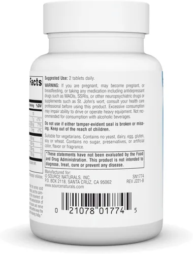 Vista 3 de Source Naturals Teanina Serena, Mente y Cuerpo Calma*, con GABA - Formlua Vegetariana - 30 Tabletas