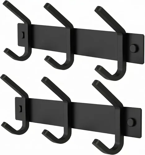 Vista 38 de Perchero de Abrigos Pequeño Negro Mate para Pared – Riel de Ganchos de Acero Inoxidable de 6 Pulgadas con 2 Ganchos Dobles para Abrigos