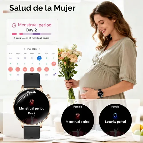 Vista 6 de Relojes inteligentes para mujer, reloj inteligente de 1.27 pulgadas (respuesta/hacer llamadas) compatible con teléfonos iPhone/Android, reloj Negro